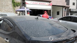 황사비 맞은 차들로 붐비는 세차장