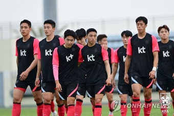 훈련하는 올림픽 축구대표팀