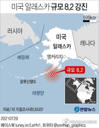 알래스카서 규모 8.2. 강진…남부 코디액섬 주민 긴급 대피(종합2보)