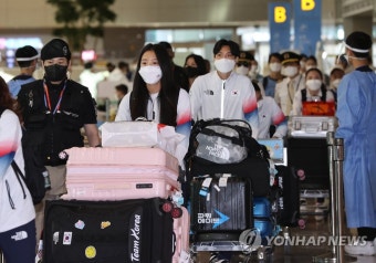 귀국하는 여자 탁구대표팀