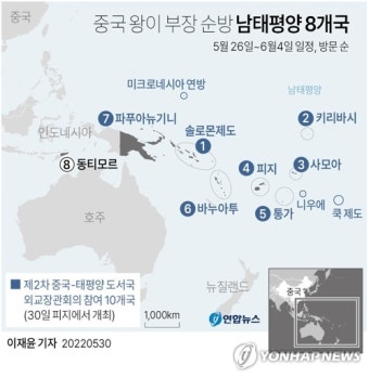[그래픽] 중국 왕이 부장 순방 남태평양 8개국