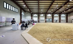 투표소로 변신한 씨름장