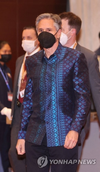 아세안 회의 환영 만찬 참석하는 토니 블링컨 미국 국무장관