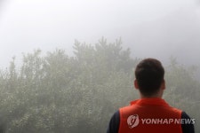 짙은 안개에 가려진 금강산