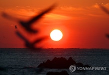 경주 문무대왕릉 앞 바닷가 해돋이