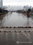 부산에 많은 비, 물에 잠긴 온천천 시민공원