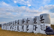 일본 규탄 글 쓰는 서예가