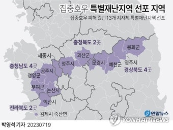 尹, 예천·공주·논산·청주·익산 등 13곳 특별재난지역 선포