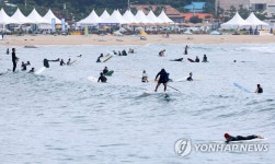 파도 즐기는 서퍼들