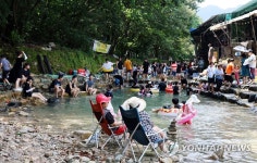 계룡산 동학사 계곡에 피서 인파