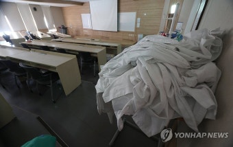 '켜켜이 쌓인 가운'…교수도, 학생도 없는 의대 강의실