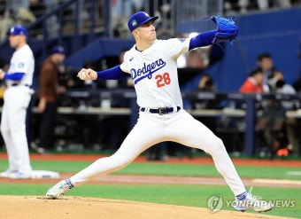 역투하는 다저스 선발 투수 밀러