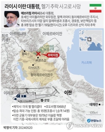 [그래픽] 라이시 이란 대통령 헬기 추락 사고로 사망(종합)
