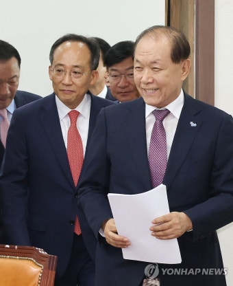 비대위 회의 입장하는 황우여 비대위원장과 추경호 원내대표