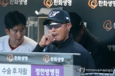 수염 만지는 정경배 감독대행