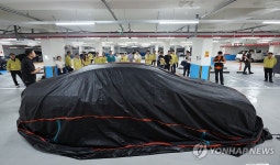 지하주차장서 전기차 화재 상황 가정한 훈련