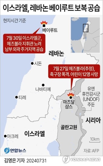 [그래픽] 이스라엘, 레바논 베이루트 보복 공습