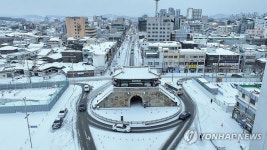 눈밭으로 변한 홍성 조양문 일대