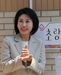 부산에서 사전투표 인증사진 남기는 김혜경 여사