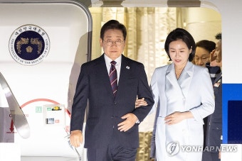 첫 해외순방 마치고 귀국하는 이재명 대통령