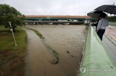 홍수주의보 발령된 광주천 유촌교