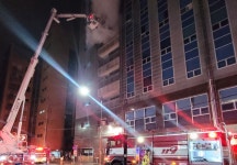 진주 9층 빌딩 6층서 화재, 23명 대피…인명 피해는 없어