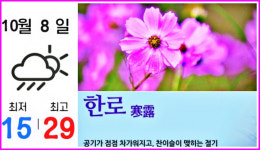 전북, 절기상 '한로(寒露)'에  5 안팎 '비'...아침기온 평년보다 7~8도 높아