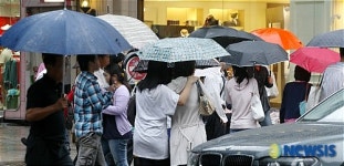 끝없는 우산 행렬