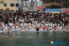 겨울바다에 뛰어들기 거제도 국제펭귄수영축제