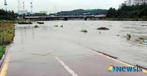 물에 잠긴 중랑천변 산책로
