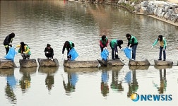 수원 원천천 청소하는 시민들