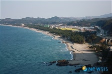 삼척 맹방유채꽃 축제, 한재에서 바라본 명사십리