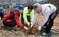 정성스럽게 나무 심는 서울체신청 직원들