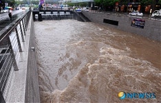 집중호우로 인도 뒤덮힌 청계천