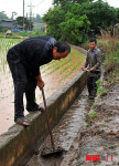 장맛비 농수로 정비하는 농민