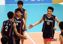 공격성공에 환호하는 천안쌍용중