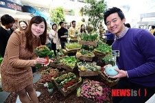 타임스퀘어 스프링가든 체험하는 커플