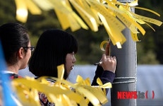 [세월호 참사]응원메시지 붙이는 석교중 학생들
