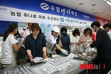 수산물 고르는 고객들