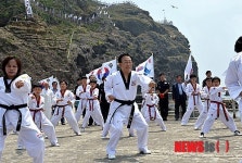 태권도 품새 시범하는 김관용 지사