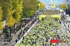 노란 단풍속 달리는 참가자들