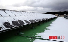 제주대학교 옥상 태양광 패널에 쌓인 눈