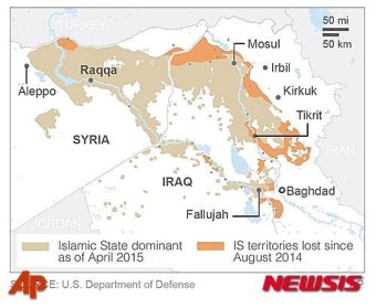 美 국방부, IS 점령지 지도 공개…이라크 영역 축소·시리아 영역 확대