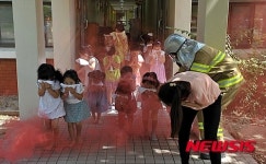 비상대피 훈련 중인 광양제철 유치원