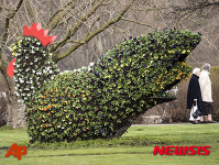 닭모양 꽃 조각품