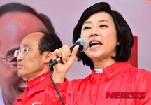 추경호 후보 지지 연설하는 조윤선 전 장관