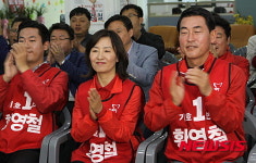 [20대총선]출구조사 발표…새누리당 황영철 환호
