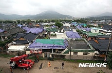 경주천막공업사 | 방수천막 덮여있는 경주 지진 피해지역