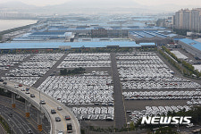 현대자동차 파업돌입 선적 기다리는 자동차