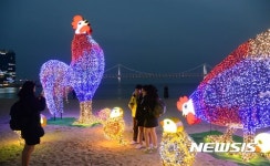 불 밝힌 정유년 닭 조형물